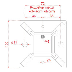 Nerezový stĺp, vrchné kotvenie, 4-radový M6 Nerezový stĺp, vrchné kotvenie, 4-radový M6